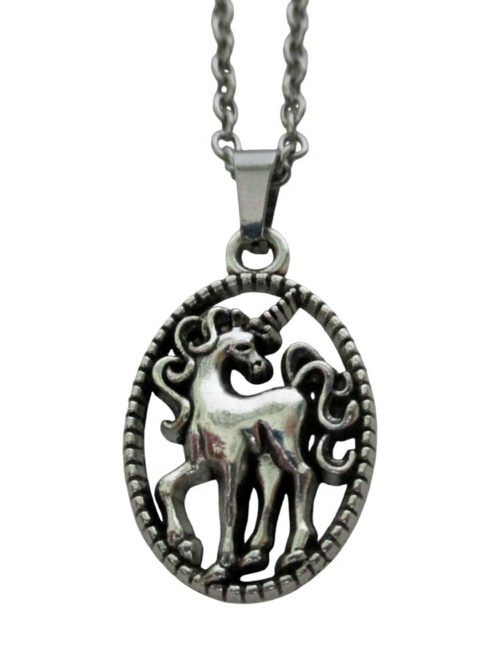 New Unicorn Oval Pendant Necklace On 18" Stainless Chain Fantasy Jewelry Gift